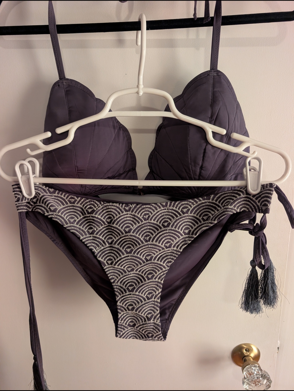Grey Two-Piece Bikini Set with Tie-Side Bottom